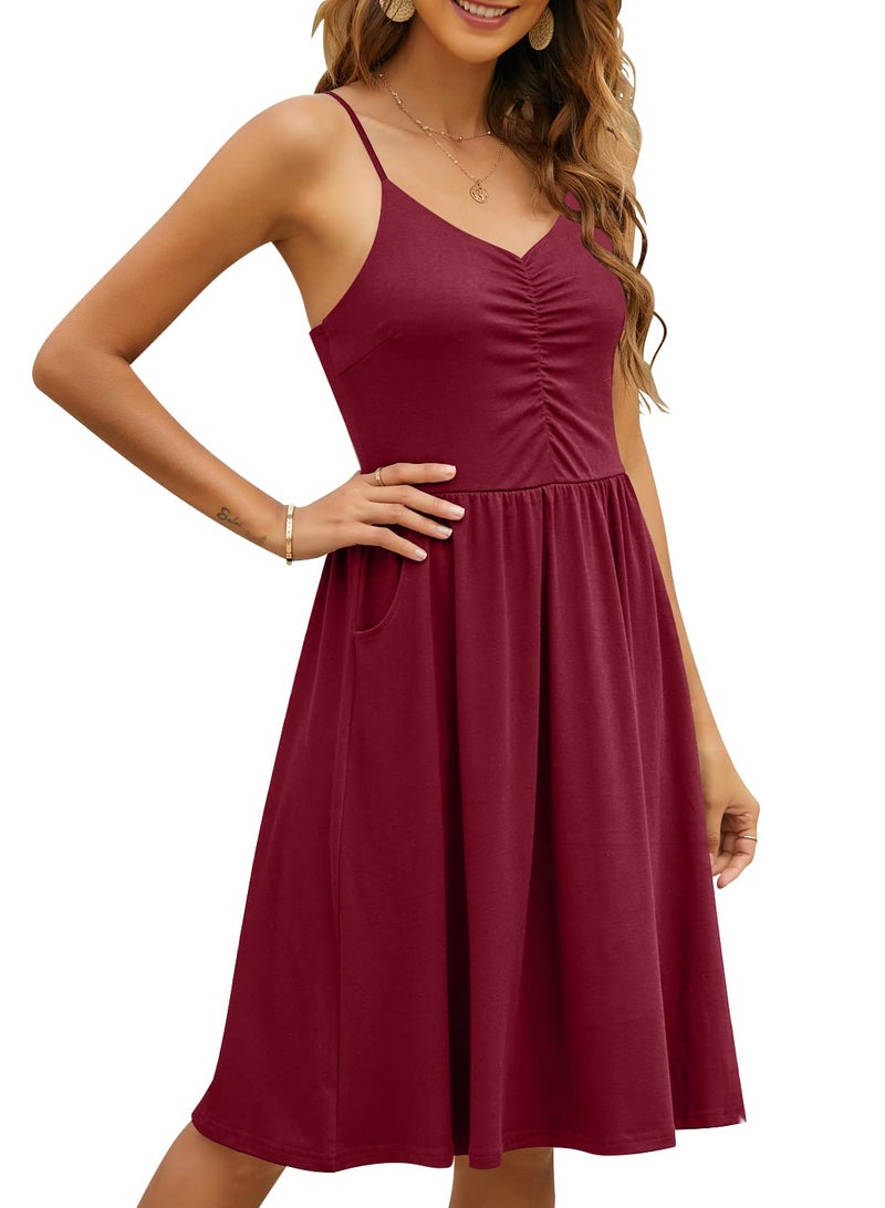 YATHON Women's Spaghetti Straps Party Sundress Casual Beach Summer Dresses (XL, YT090-Burgundy) - Image 3